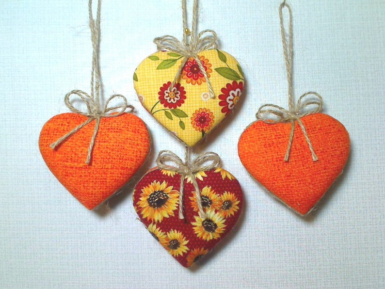 Fall Heart Ornaments Fall Decor Thanksgiving Party Favors Holidays Handmade Gift Idea Rustic Decor Earth tones Set/4 3 image 3