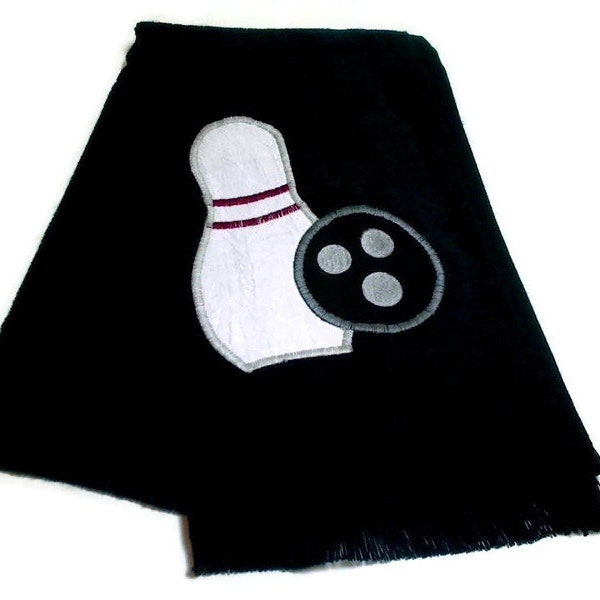 Black Bowling Sport Towel | Team Sports | Appliqued Pin and Ball | Bowling Party Favor | Gift for Him or Her