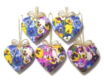 Pansy/Purple Heart Ornaments | Party Favors | Tree Ornaments | Summer Decor | Easter/ Spring Decorations | Mother's Day | Set/5 | #1