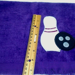 Purple Bowling Sport Towel Team Sports Appliqued bowling pin / ball Party Favor Gift for Her or Him Christmas/Birthday Gift Idea image 6