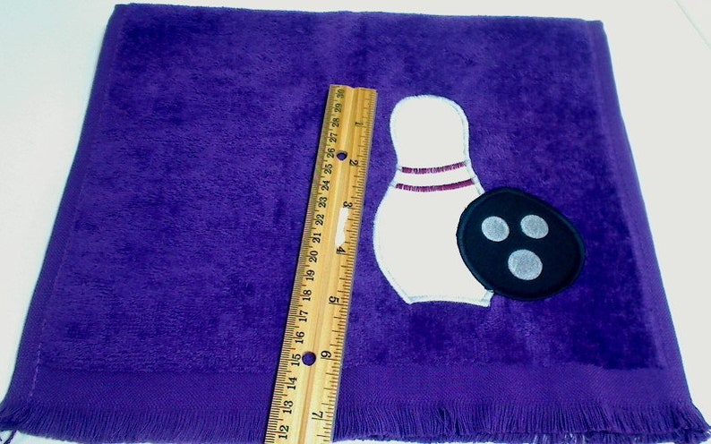 Purple Bowling Sport Towel Team Sports Appliqued bowling pin / ball Party Favor Gift for Her or Him Christmas/Birthday Gift Idea image 6