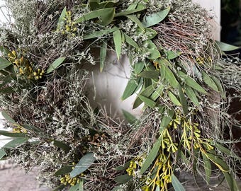 Kranz aus Thymian, Strandflieder & Eukalyptus – Handgemachte Gartendeko oder Türkranz