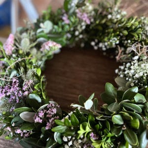 Kranz Natur mit Thymian, Bux und Schleierkraut | Türkranz Trockenblumen Disteln & Strandflieder image 4