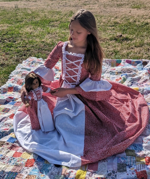 CUSTOM Matching American Girl Doll and Girl Colonial Period Dress