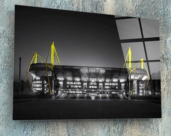 Signal Iduna Park Tempered Glass Wall Decor, Dortmund Stadium Decor, Signal Iduna Park Night,  Westfalenstadion Wall Art, Football Stadiums