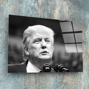 Donald Trump Glass Wall Art, Trump Black and White Wall Decor, USA President Wall Art, Trump Official Office Wall Decor, Trump Fan Gifts