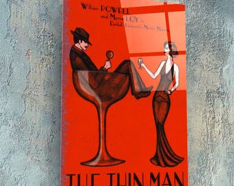 The Thin Man Glass Wall Decor, William Powell and Myrna Loy Wall Art, Retro Film Posteri Red Wall Decor, Movie Room Decor, Custom Design Art