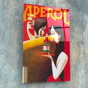 Decoración de pared con vaso de Aperol, impresión de bebidas, arte de pareja bailando, decoración de pared de bar, regalos para amantes del alcohol, decoración de cuevas masculinas, arte mural con alcohol