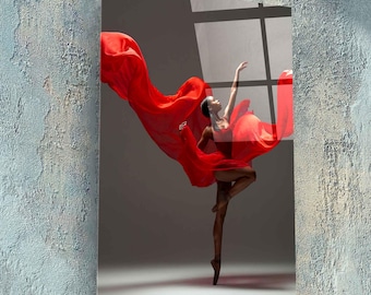 Black Ballerina Woman Wall Art, Black American Woman Print, African American Dancer Girl Glass Wall Art, Black Girl Wall Art, Black and Red