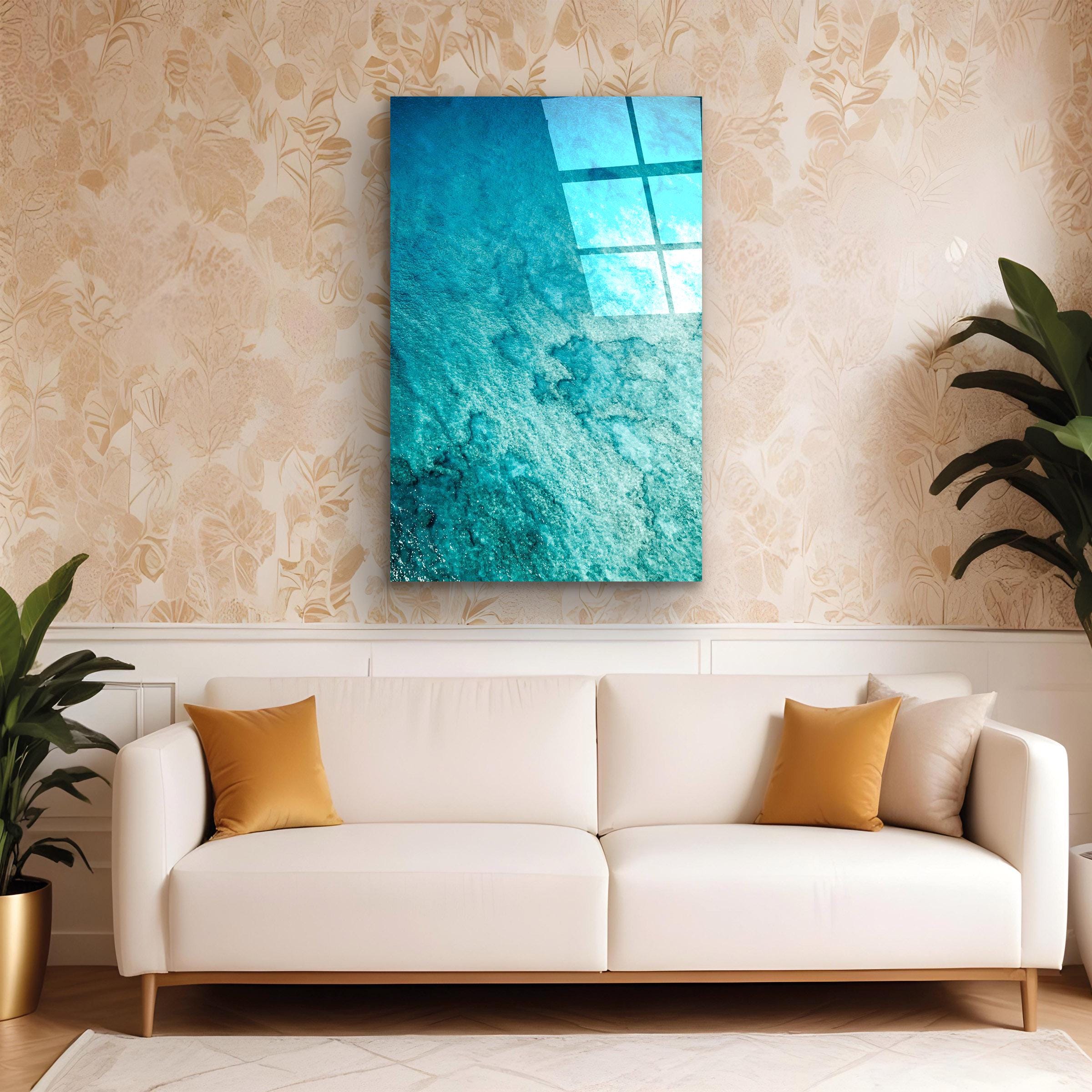 Ocean Glass Wall Art, Sea Wave Tempered Glass Decor, Sea Foam Wall Art ...