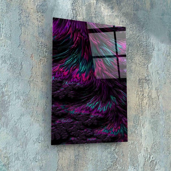 Abstract Purple Glass Wall Art, Modern Wall Decor, Vibrant Purple Tempered Glass Decor, Energy-Powered Home Decor, Bold Man Cave Gift