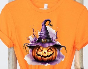 Halloween Pumpkin Witch Hat Tee - Spooky Season Shirt