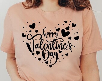 Camiseta de corazón "Feliz Día de San Valentín" - Camisa cómoda para mujer