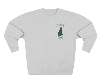 Live Free or Die New Hampshire Crewneck - Minimalist Badge Design | NH State Pride Sweatshirt