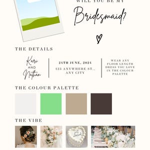 Modèle de carte de proposition de demoiselle d'honneur minimaliste - Invitation modifiable Serez-vous ma demoiselle d'honneur - Tableau d'ambiance de mariage, téléchargement immédiat