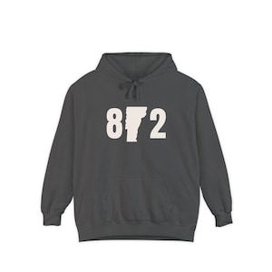 Vermont 802 Hoodie - Comfort Colors Sweatshirt with VT Silhouette | Cozy Vintage-Style Vermont Sweatshirt | Unisex Pullover