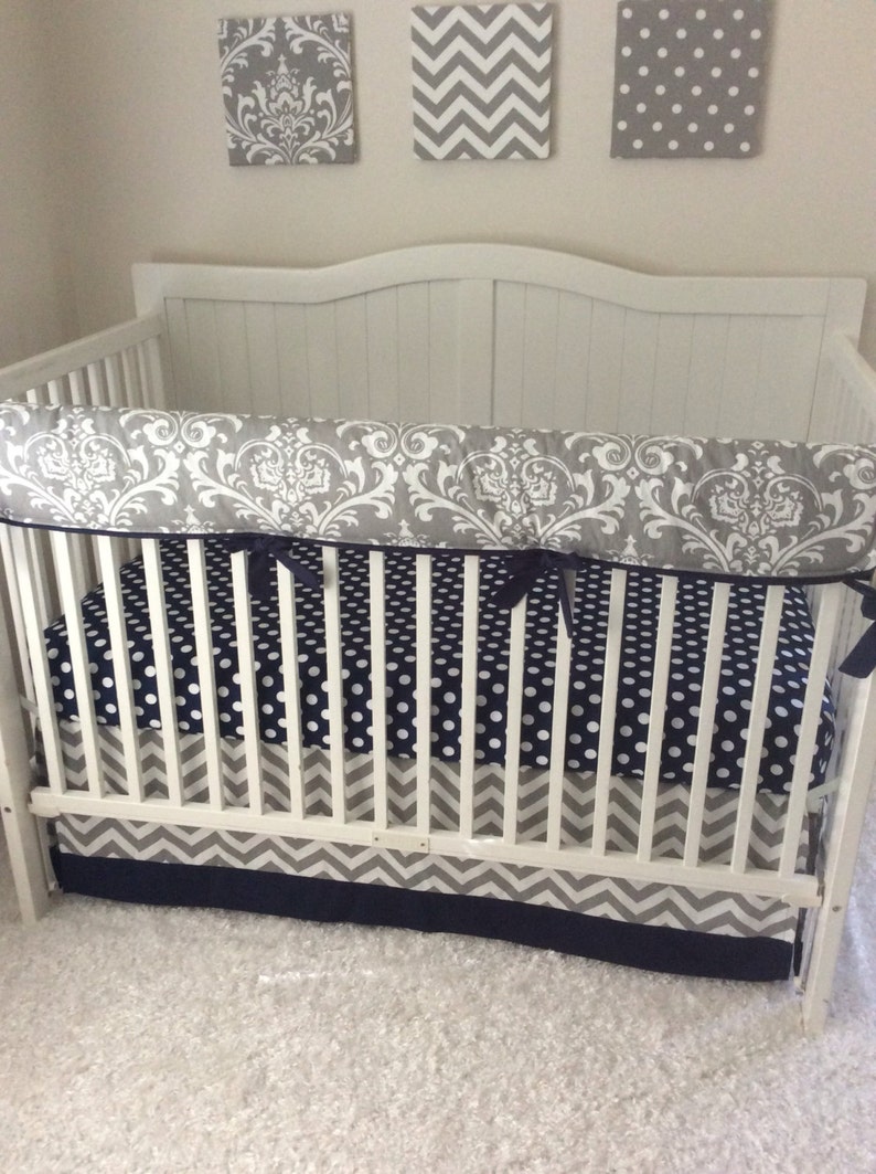 Navy And Grey Baby Boy Crib Bedding Set Etsy