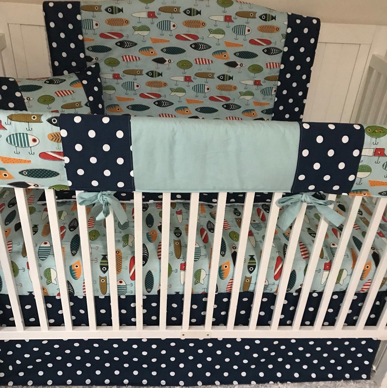 Baby Boy Crib Bedding Set Fishing Lures Aqua Blue Navy With Etsy