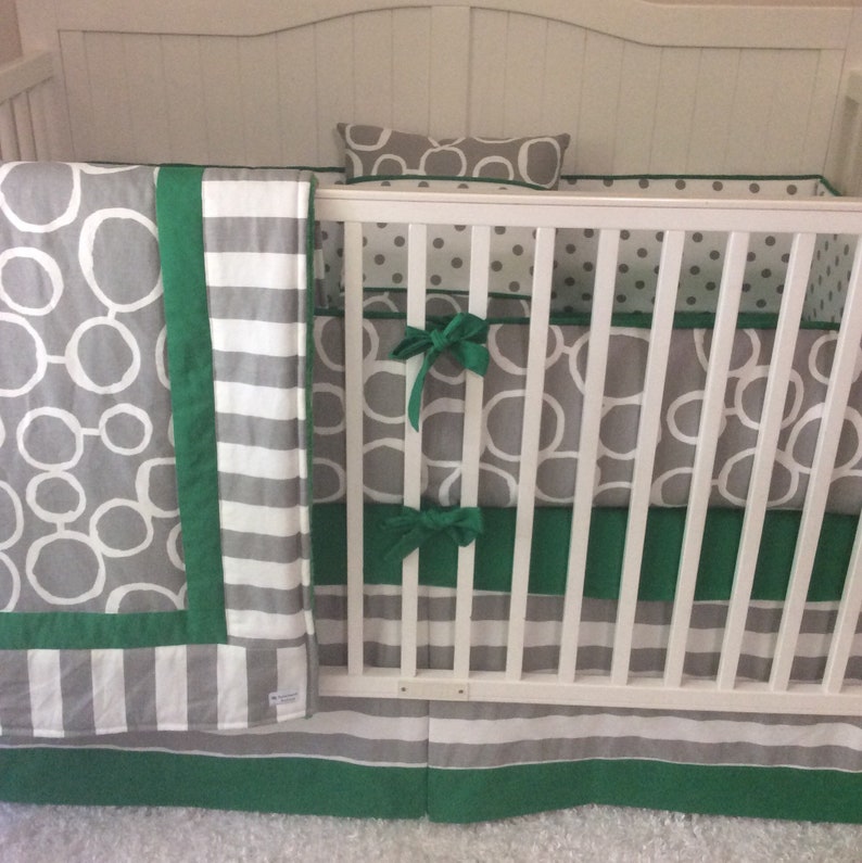 Baby Bedding Crib Sets Gray White Kelly Green