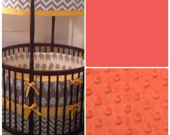 Coral and Gray Round Crib Bedding Set Made to Order
