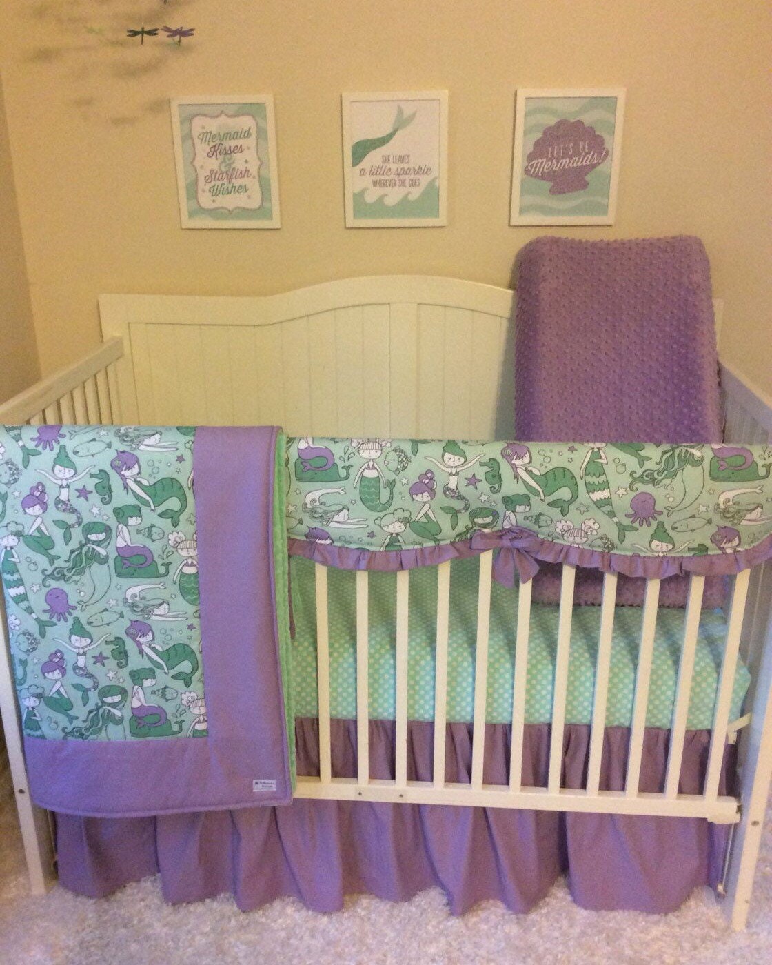 Mermaid Crib Bedding in Lavender and Mint Made to Order Etsy