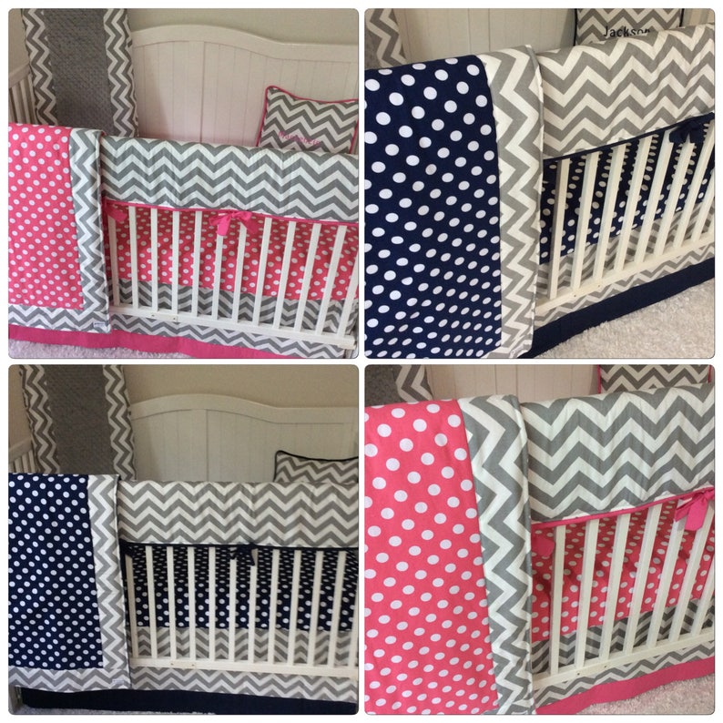 Baby Girl Baby Boy Twin Crib Bedding Set Navy Bright Pink Gray Etsy