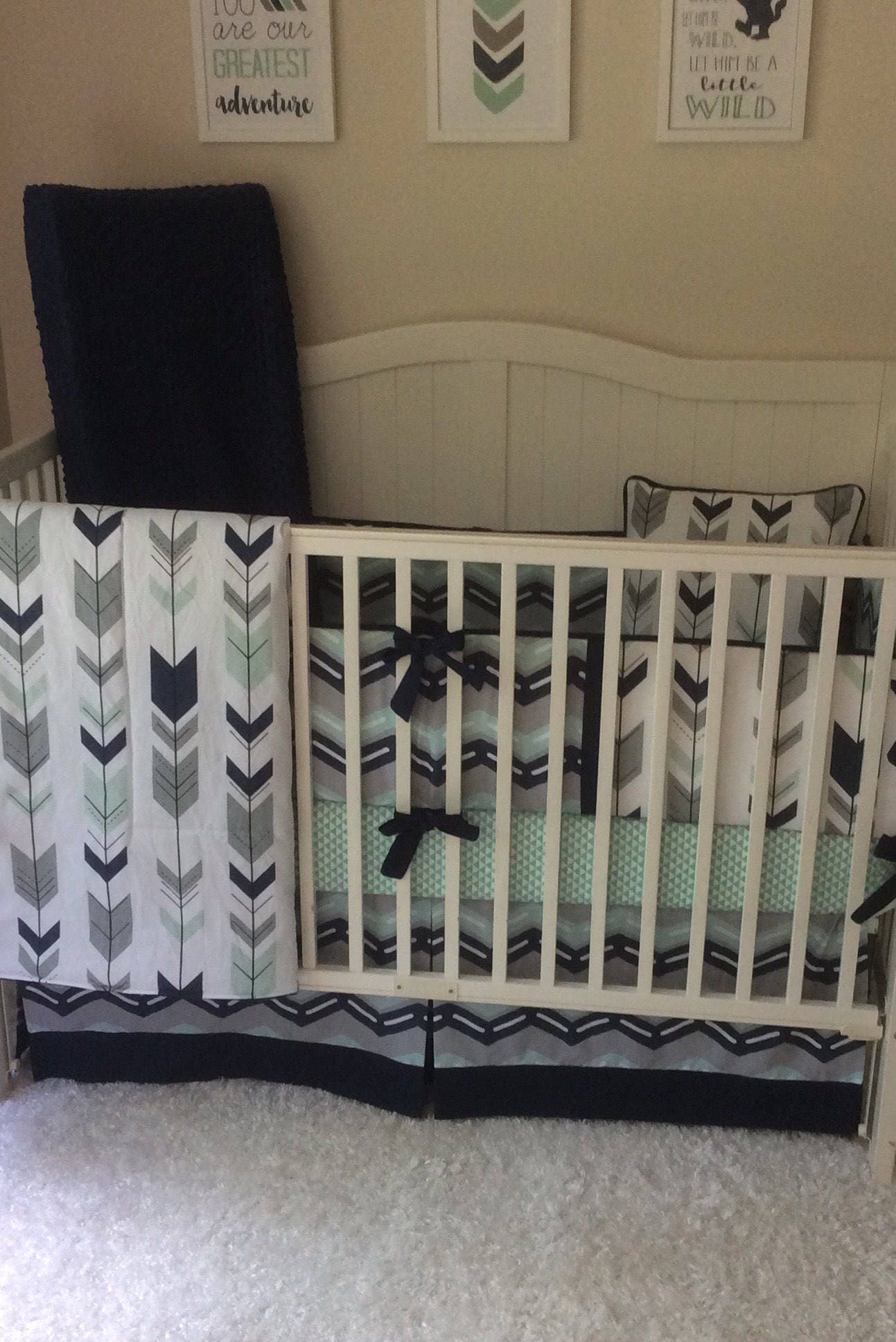 Baby Boy Crib Bedding Set Navy Mint and Gray Arrows Complete Etsy