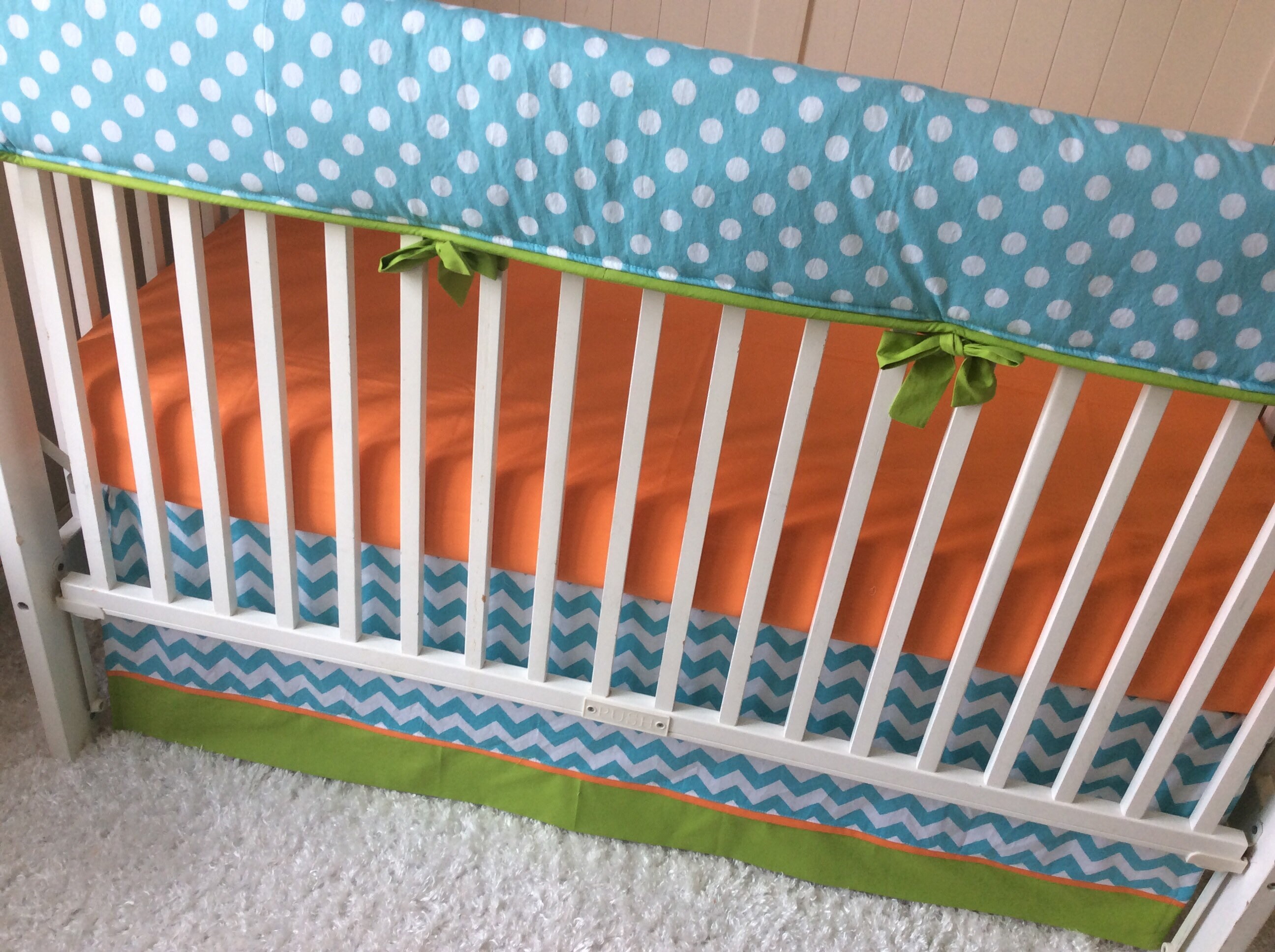 Baby Boy Crib Bedding Orange Aqua Lime Green Chevron Polka Etsy