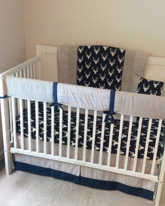 Baby Boy Crib Bedding Set Navy and Washed Linen Stag Etsy