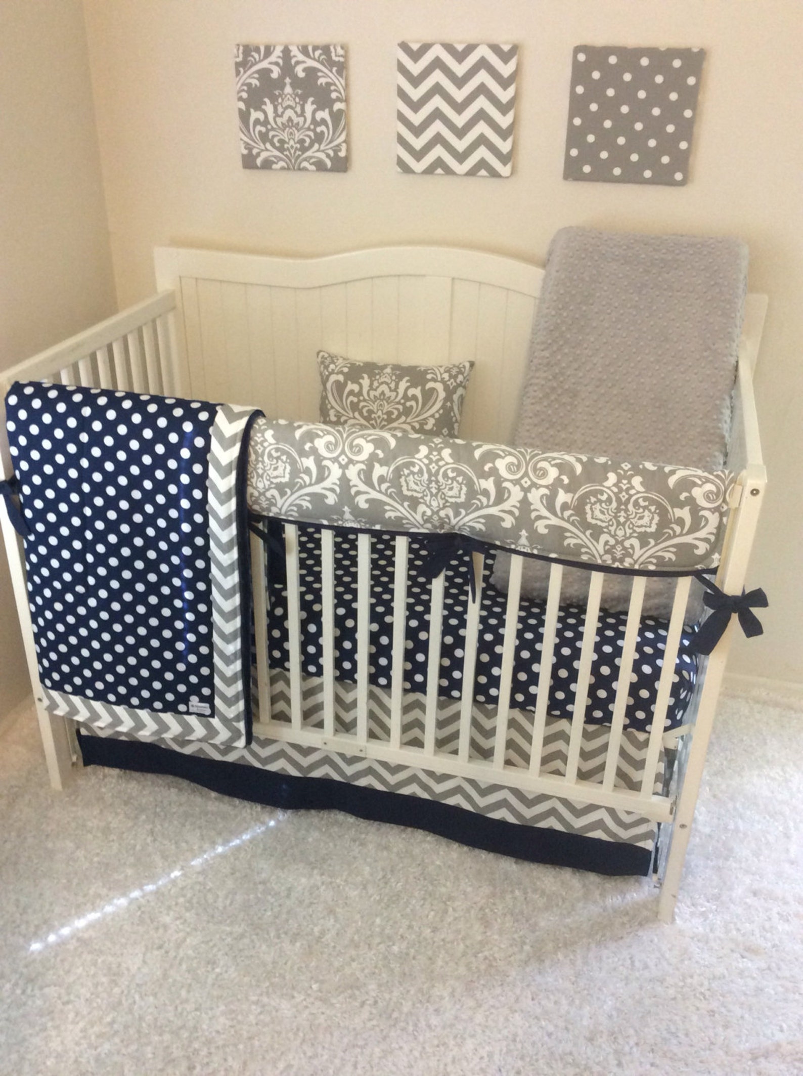 Baby Girl Baby Boy Twin Crib Bedding Set Navy Pink Gray Etsy