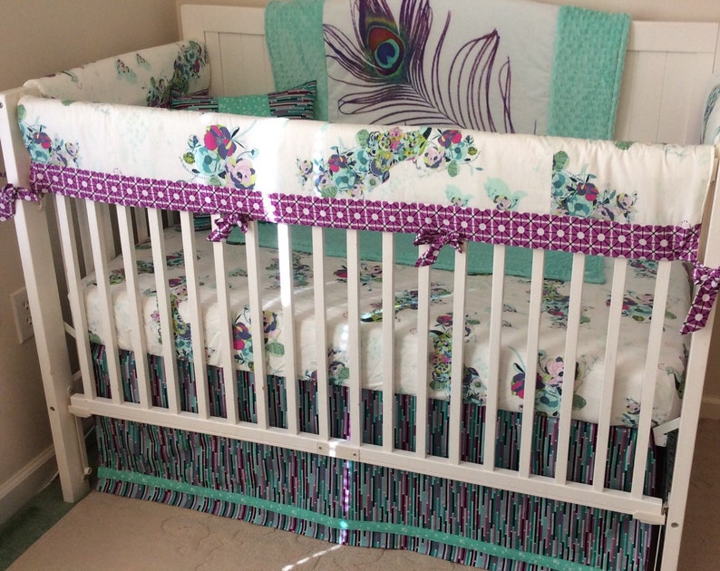Baby Girl Crib Bedding Set Teal Purple Mint Peacock Made to Etsy