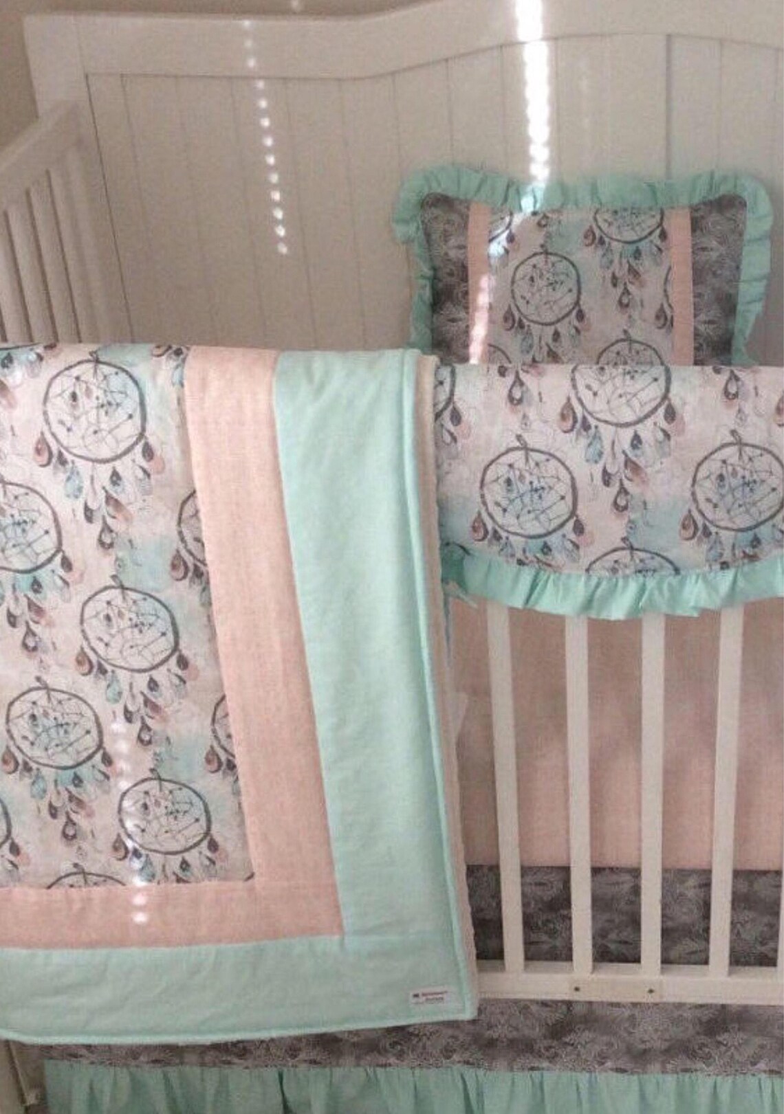 Baby Bedding Crib Set Boho Dream Catcher Feathers Arrows Mint Etsy