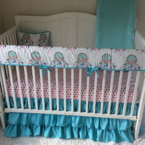 Dreamcatcher Baby Girl Crib Bedding Set Pink and Aqua Etsy