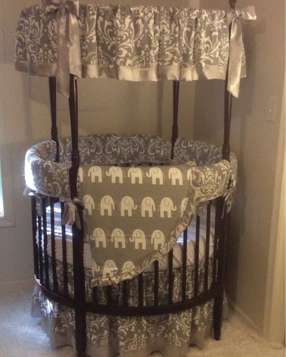 Round Crib Bedding Gender Neutral Gray Silver Satin Damask and Etsy