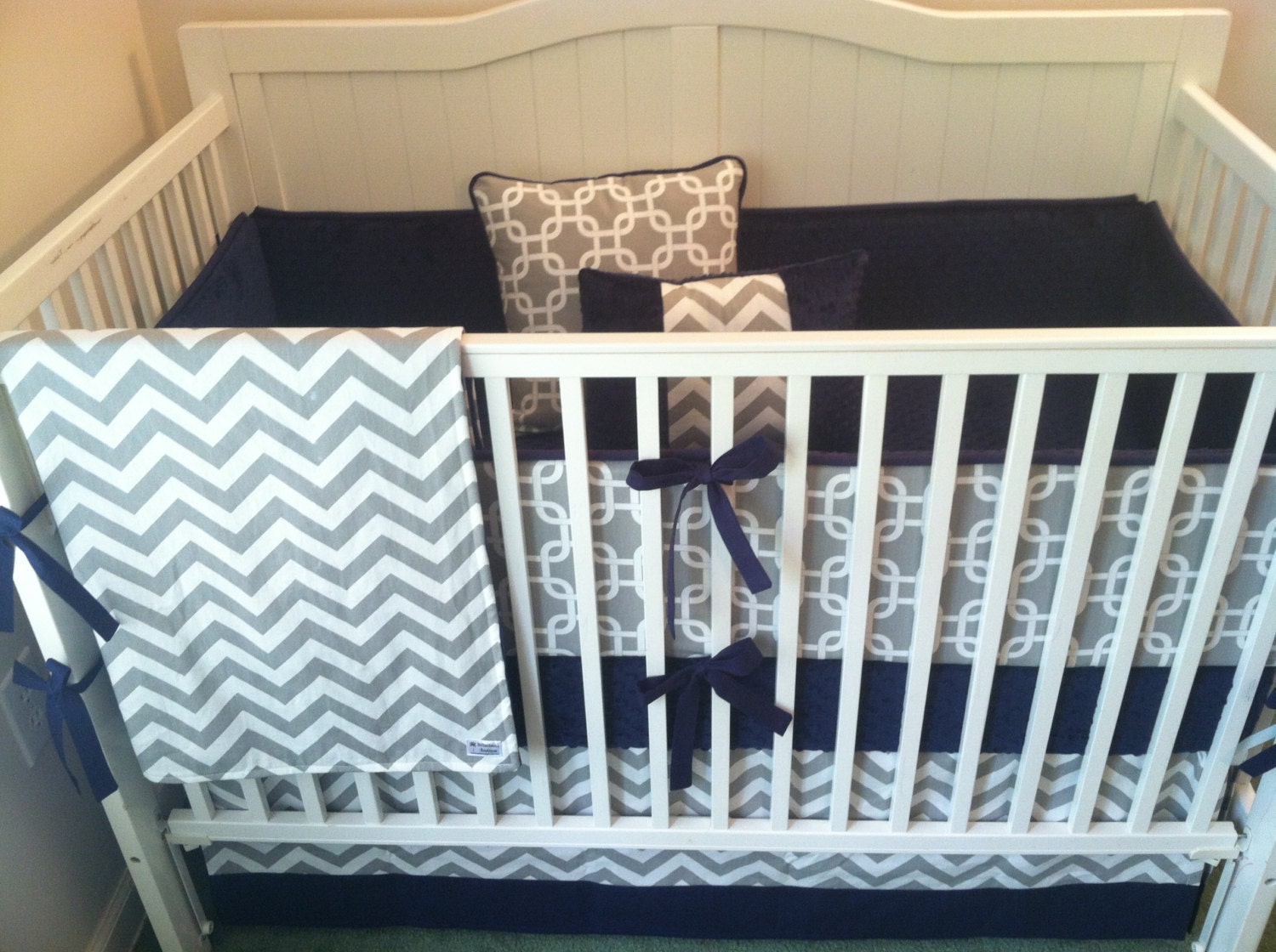 Crib Bedding Set Gray White Navy Blue Etsy