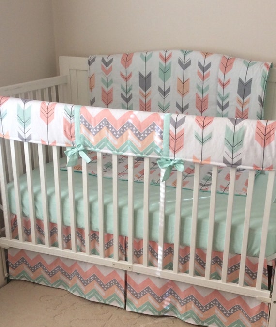 Peach Gray And Mint Arrows Crib Bedding Perless Set Made To