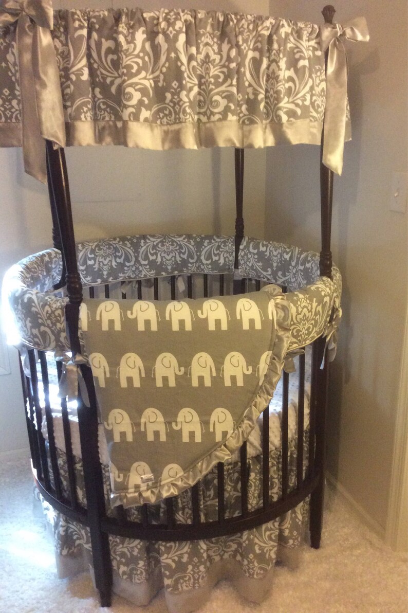 Round Crib Bedding Gender Neutral Gray Silver Satin Damask and Etsy