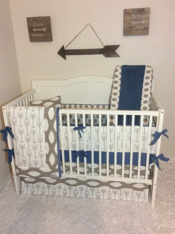 Baby Boy Crib Bedding Set Taupe and Denim Blue Arrows READY TO Etsy