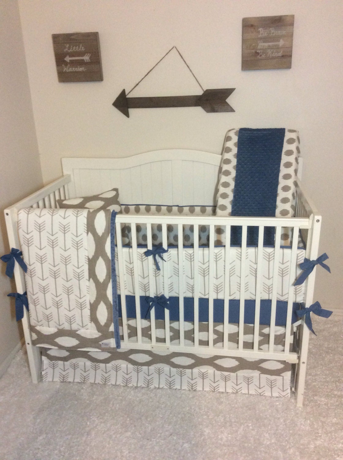 Baby Boy Crib Bedding Set Taupe and Denim Blue Arrows READY TO Etsy