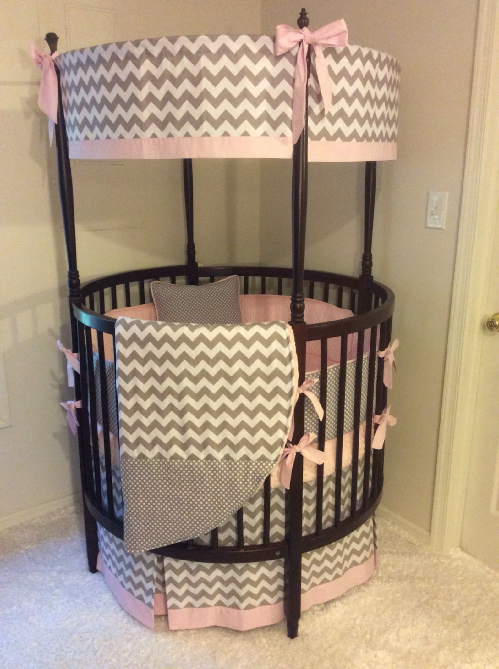 DEPOSIT Round Crib Bedding Baby Pink and Gray Made to Order Etsy