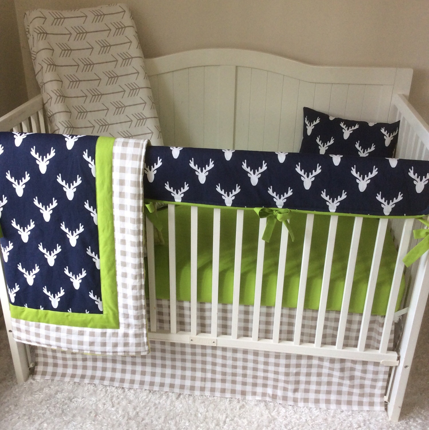 Baby Boy Crib Bedding Set Navy Green and Tan Deer and Arrows Etsy