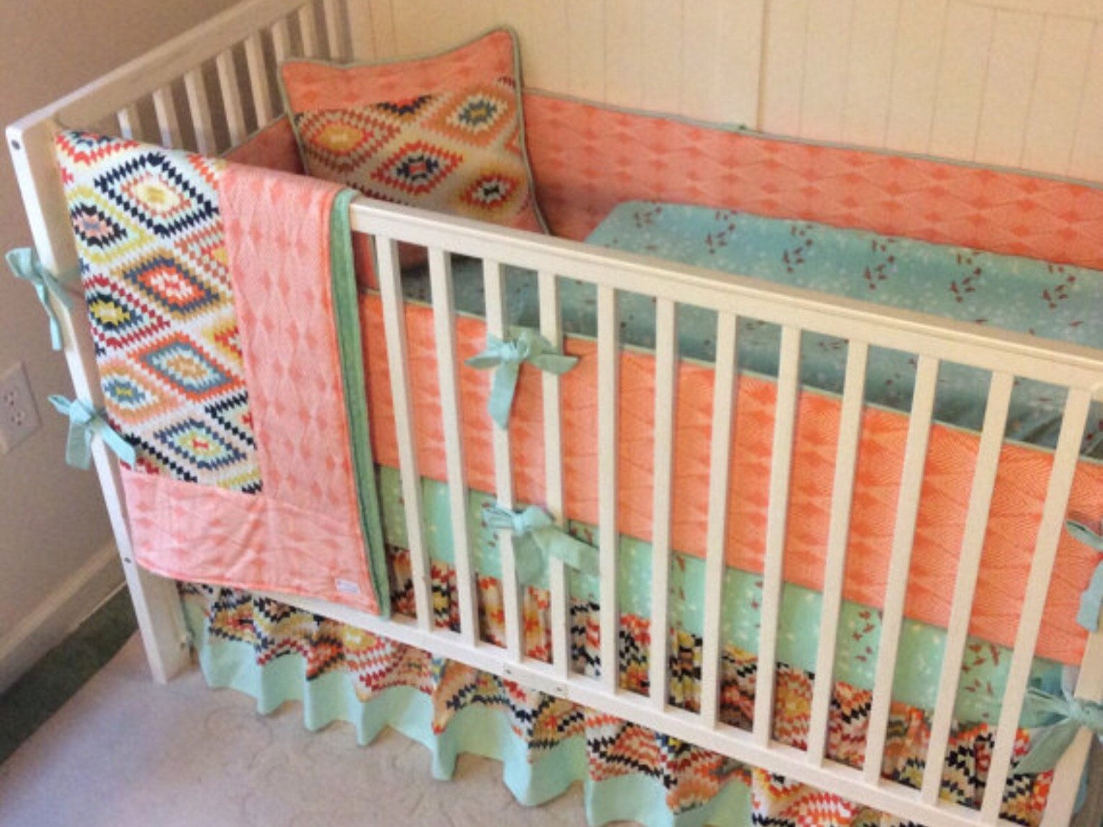 Baby Bedding Crib Set in Blue Pink Yellow Aqua Coral Etsy