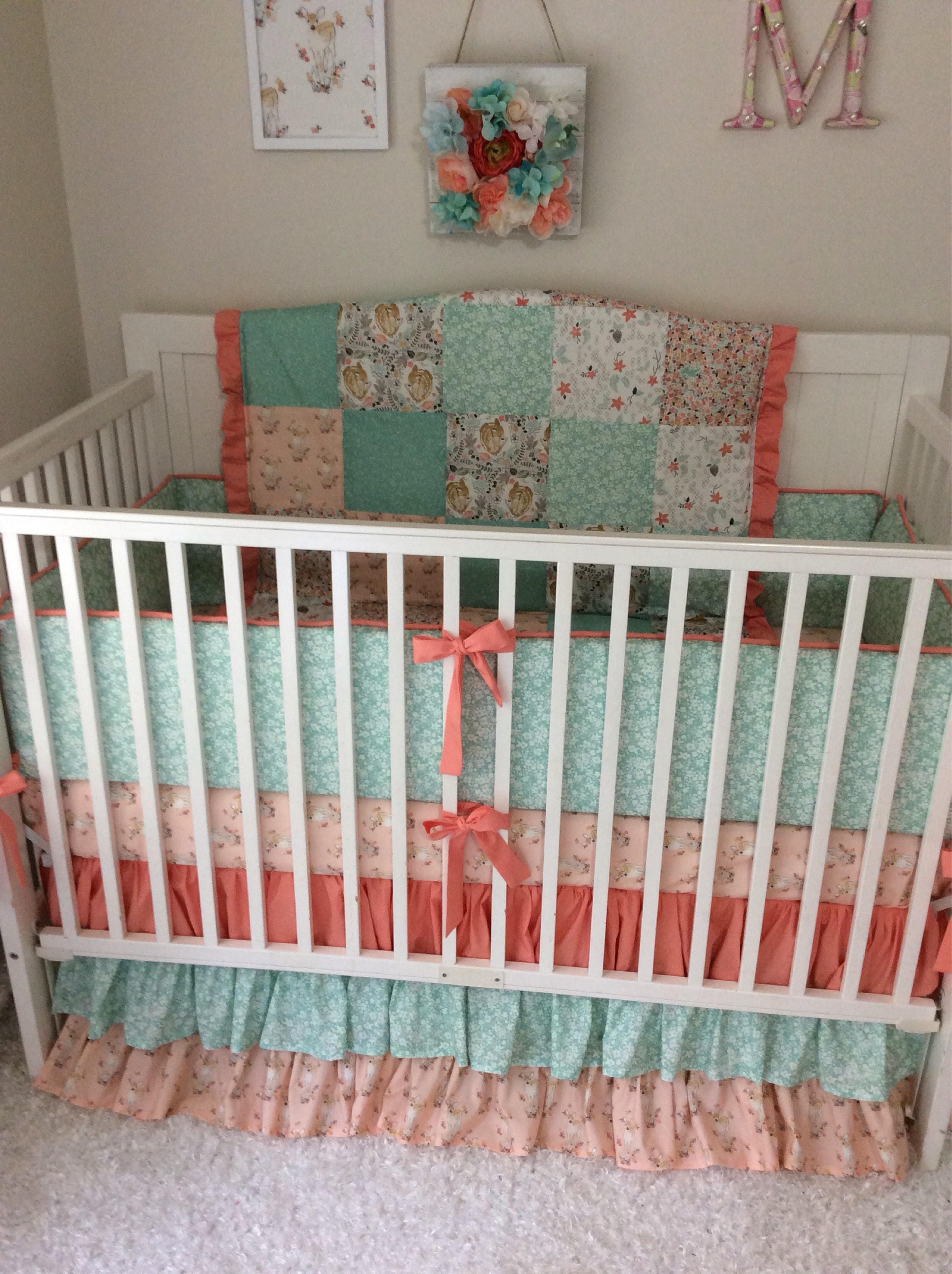 Baby Girl Crib Bedding Set Floral Fawn in Coral Peach Blush Etsy