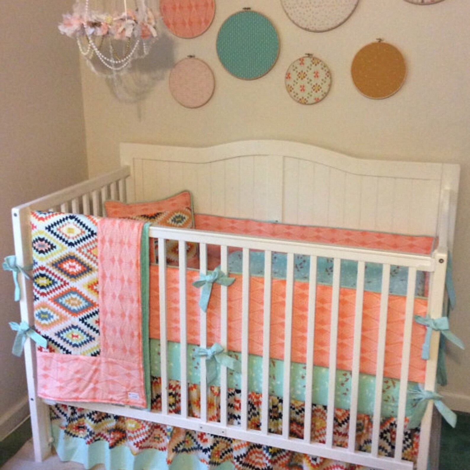 Baby Bedding Crib Set in Blue Pink Yellow Aqua Coral Etsy