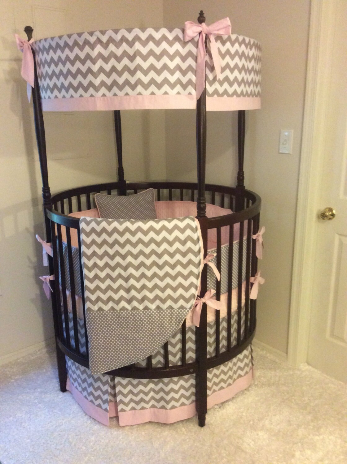 DEPOSIT Round Crib Bedding Baby Pink and Gray Made to ...