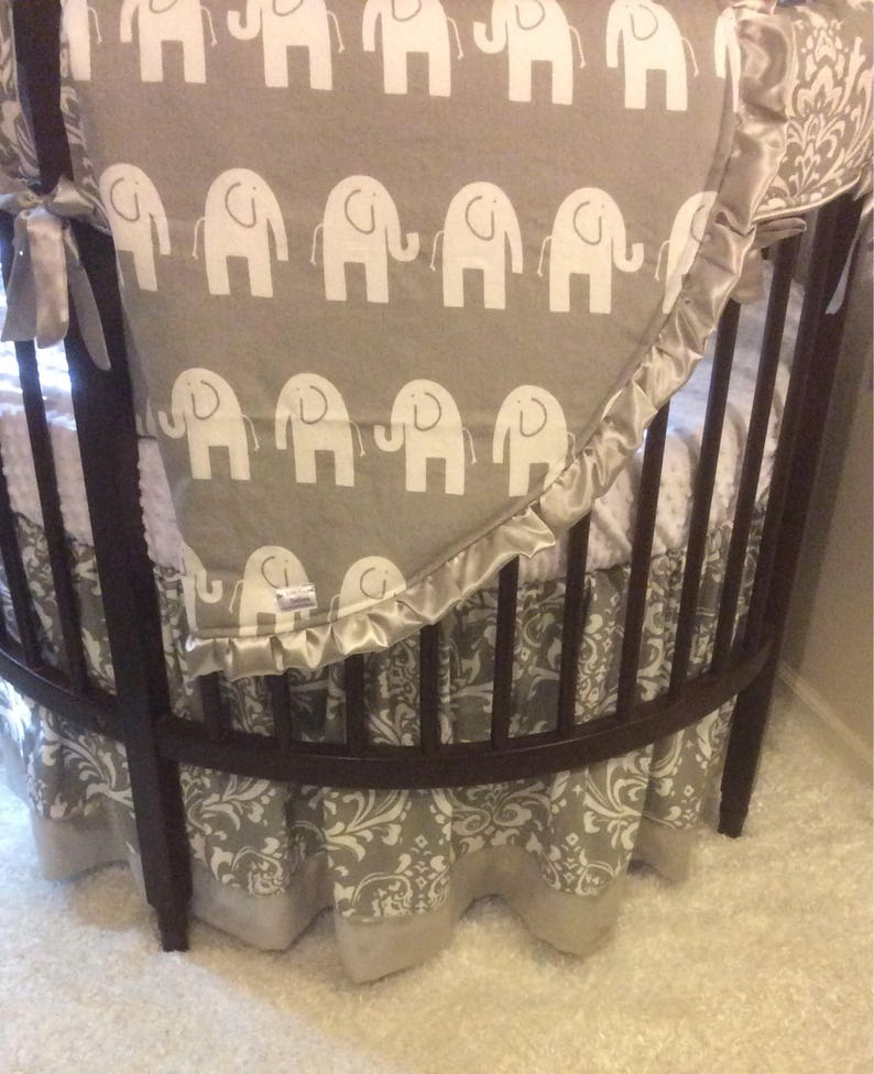 Round Crib Bedding Gender Neutral Gray Silver Satin Damask and Etsy