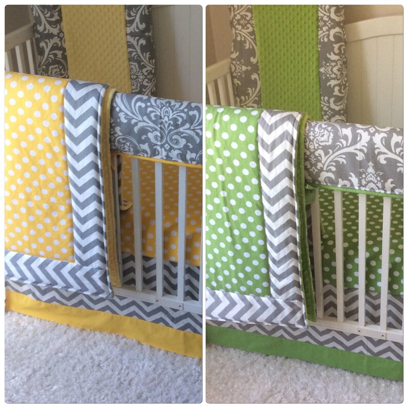 Baby Boy Or Baby Girl Twin Crib Bedding Set Yellow Green Gray Etsy