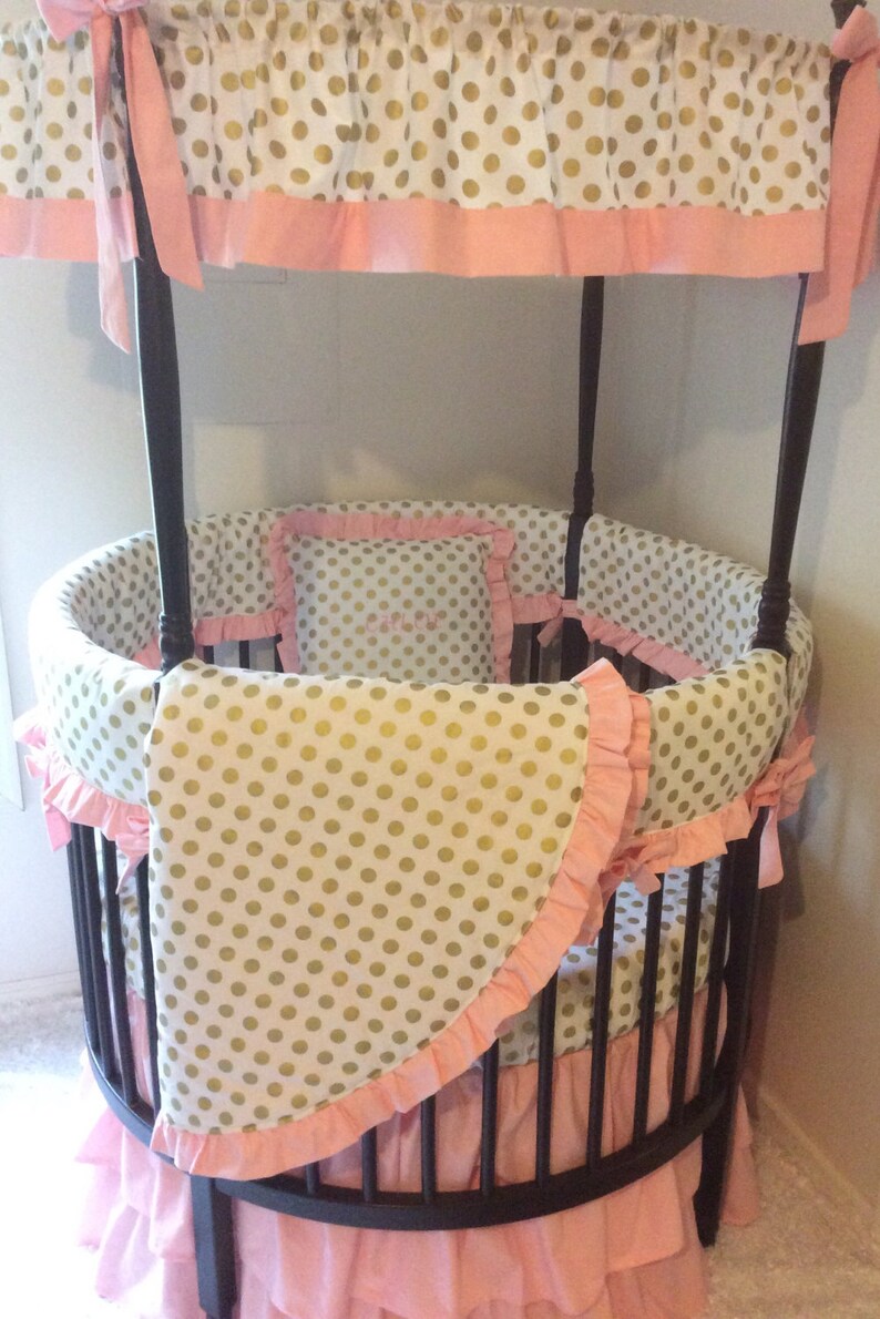 Baby Girl Round Crib Bedding Pink and Gold Ruffled Etsy