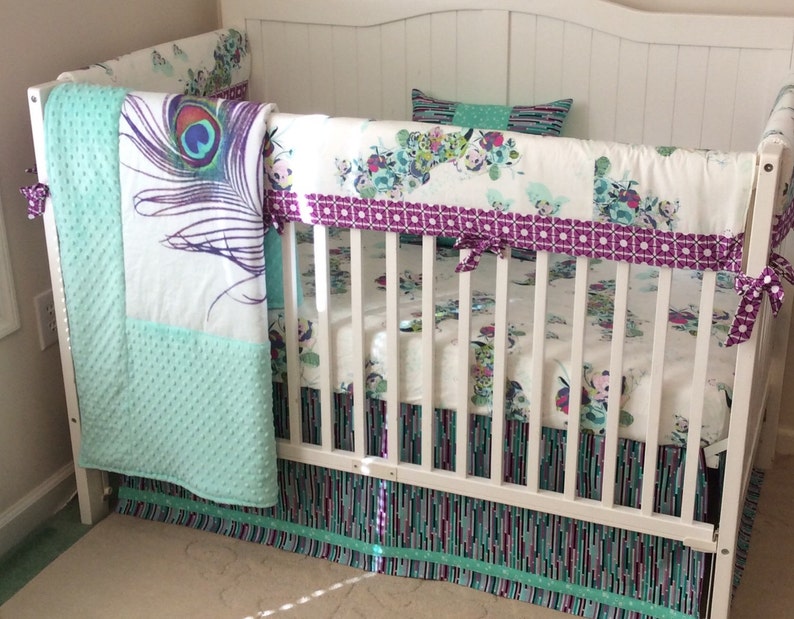 Baby Girl Crib Bedding Set Teal Purple Mint Peacock Made ...
