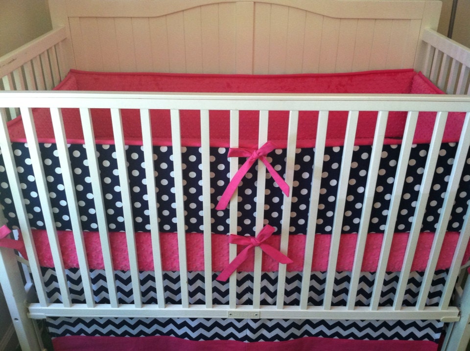 Modern Navy And Pink Crib Bedding